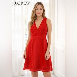 J Crew Striped Textured Bright Red Dress size 8 Sleeveless Midi